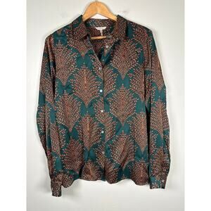 Esqualo Satin Long Sleeve Button Up Blouse Womens Size 12 Green